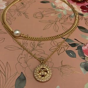 Repurposed authentic Chanel button pendant necklace